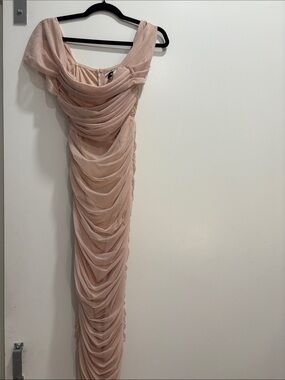 Missguided Plus Blush Pink Ruched Chiffon Maxi Dress
